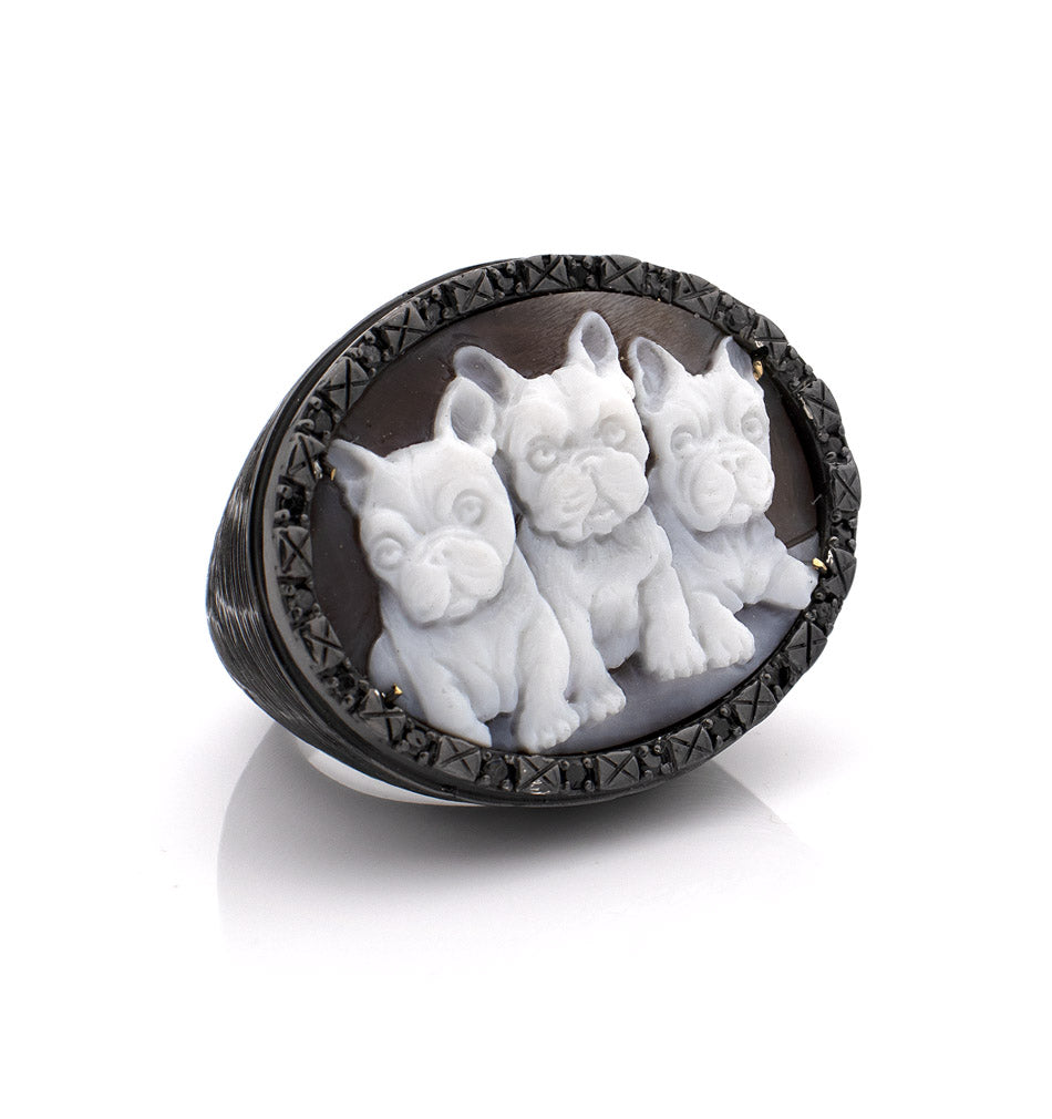 "BULLDOGS" — hand-carved cameo ring by AMEDEO