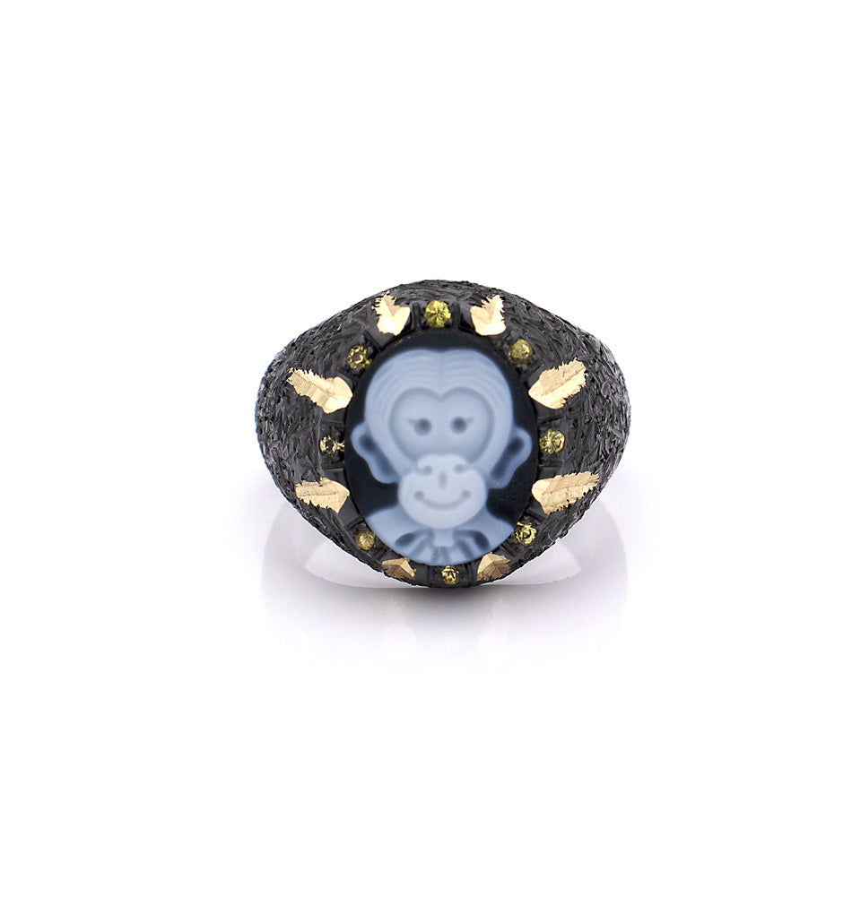 MINI "MONKEY" - YELLOW SAPPHIRES — hand-carved cameo ring by AMEDEO
