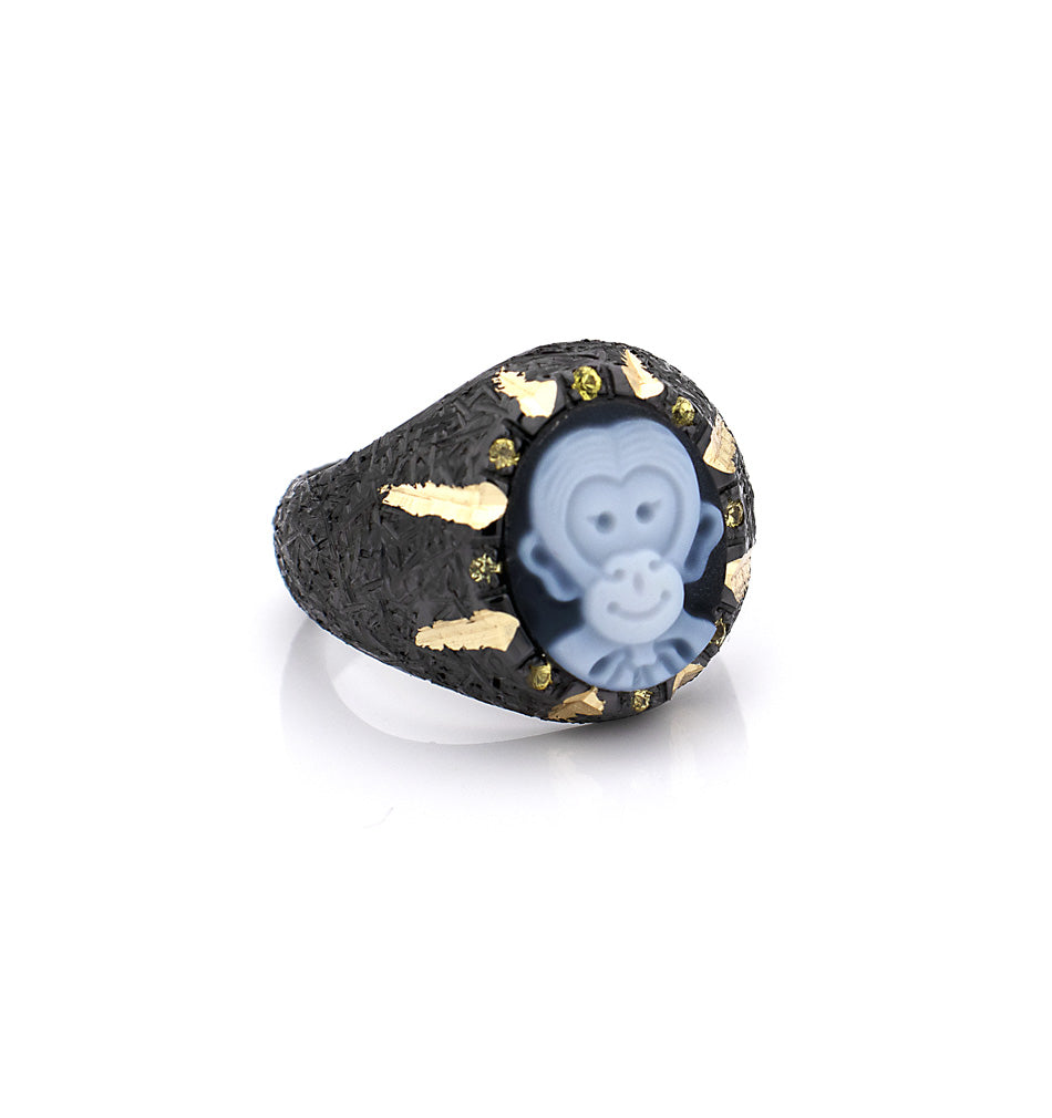 MINI "MONKEY" - YELLOW SAPPHIRES — hand-carved cameo ring by AMEDEO