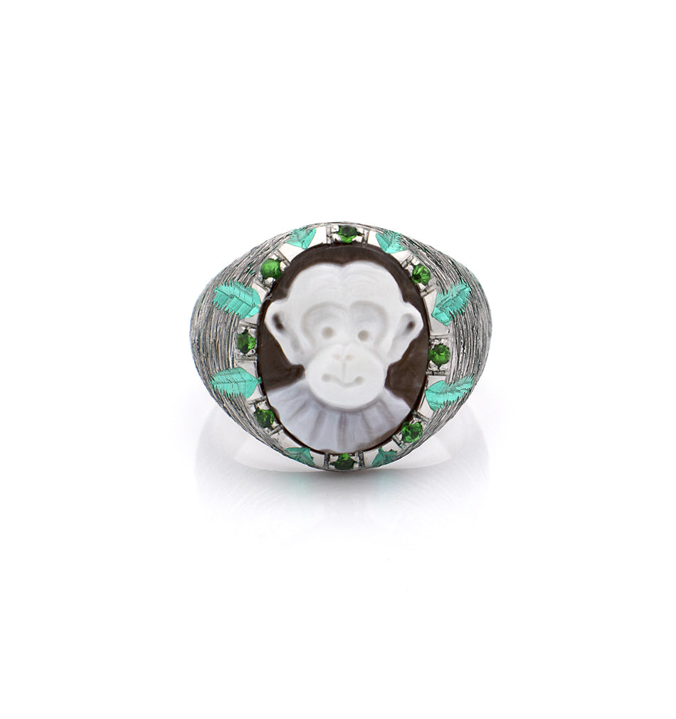 MINI "MONKEY" - TSAVORITES — hand-carved cameo ring by AMEDEO