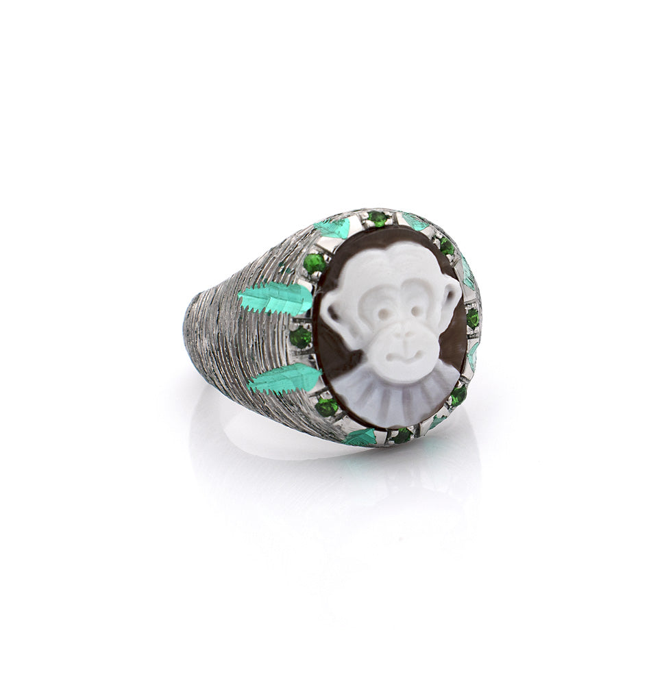 MINI "MONKEY" - TSAVORITES — hand-carved cameo ring by AMEDEO