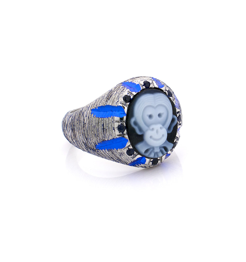 MINI "MONKEY" - BLUE SAPPHIRES — hand-carved cameo ring by AMEDEO
