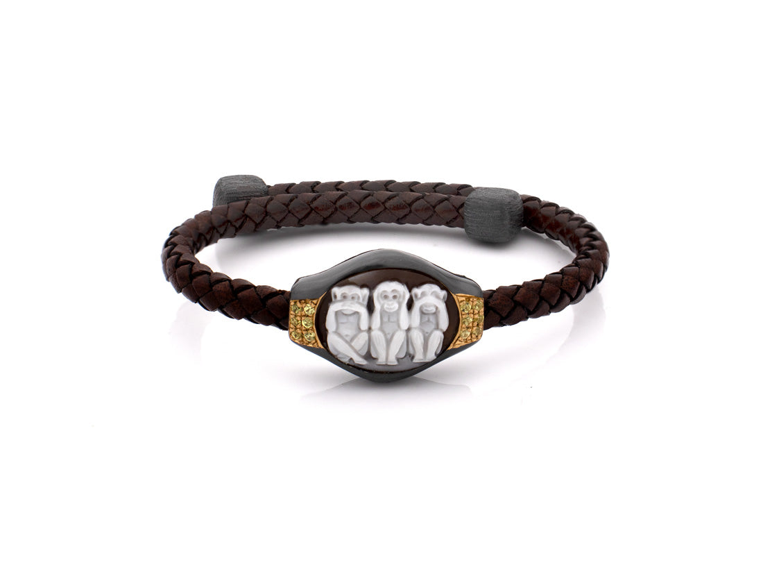 "WISE MONKEYS" — hand-carved cameo bracelet by AMEDEO
