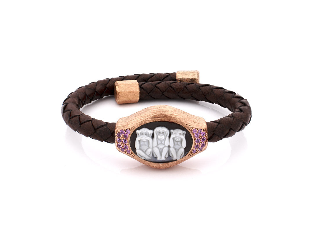 "WISE MONKEYS" — hand-carved cameo bracelet by AMEDEO