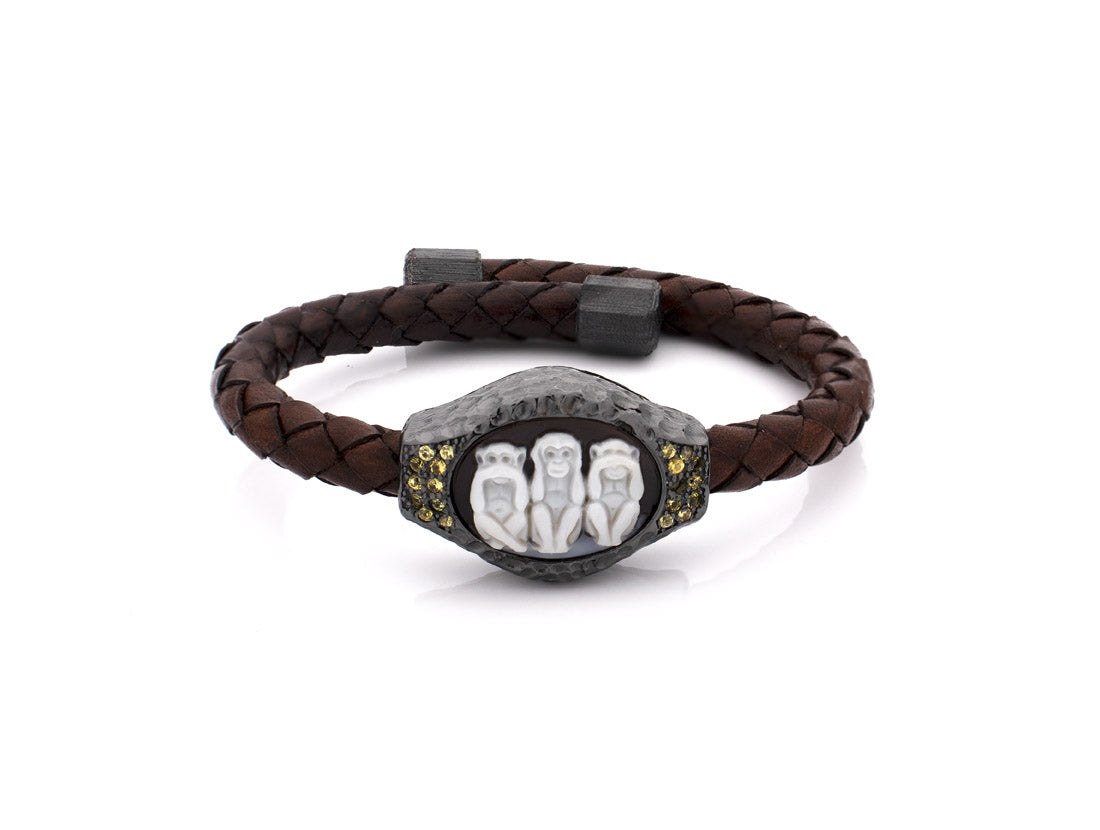 "WISE MONKEYS" — hand-carved cameo bracelet by AMEDEO