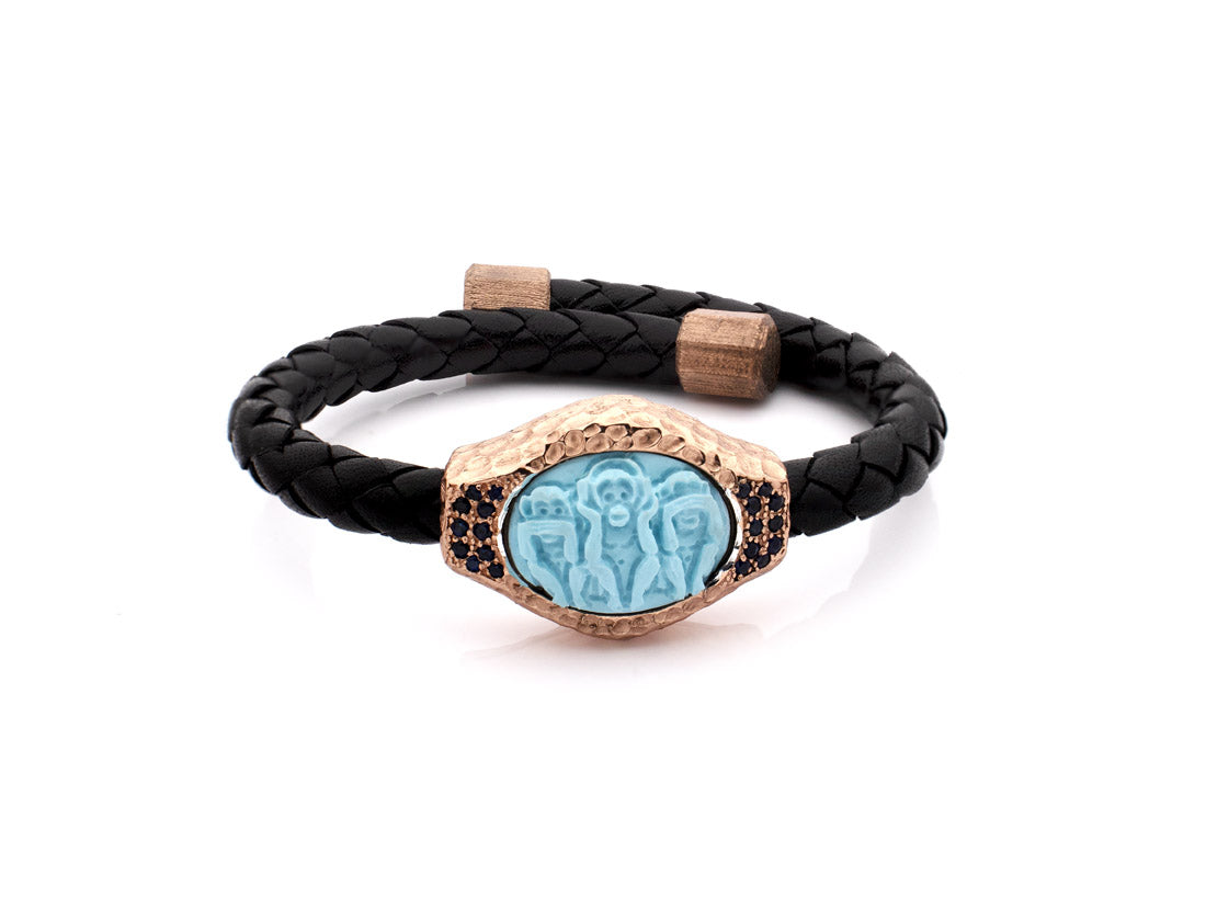 "WISE MONKEYS" - TURQUOISE — hand-carved cameo bracelet by AMEDEO