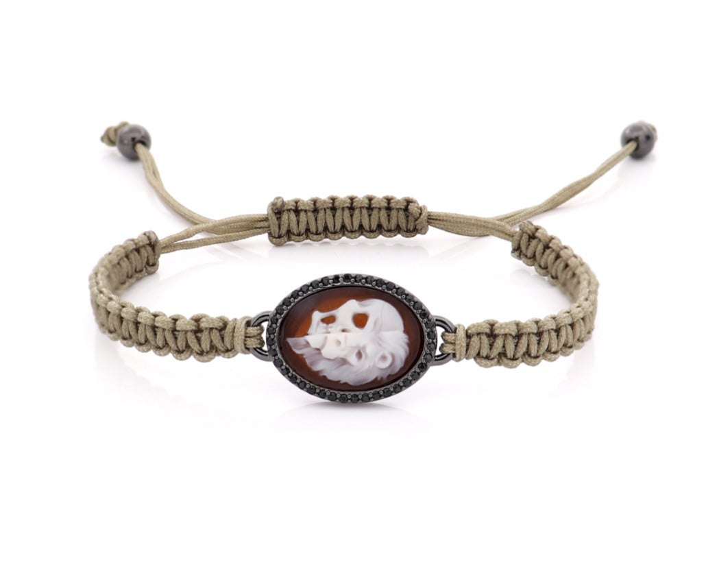 "HALF SKULL HALF LION" — hand-carved cameo bracelet by AMEDEO