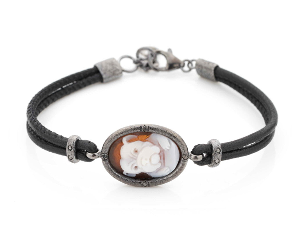 ''Mastino'' Cameo Leather Bracelet – Handcrafted Statement Jewelry for Dog Lovers — hand-carved cameo bracelet by AMEDEO