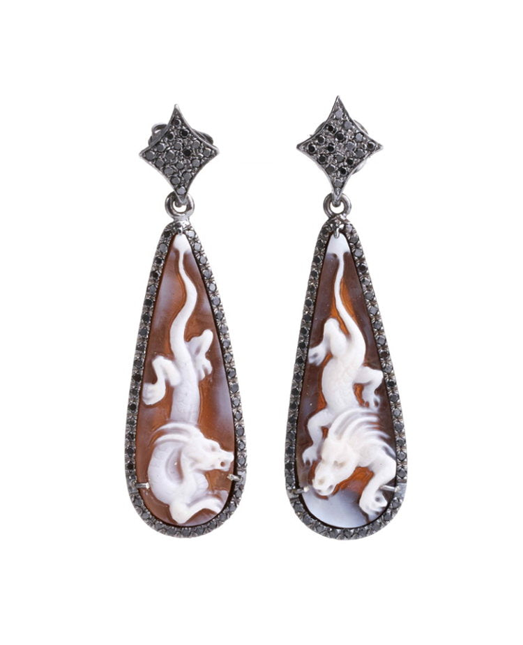 "Dragon" — hand-carved cameo earrings by AMEDEO